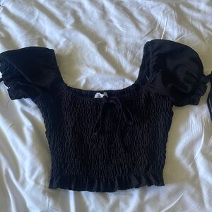 Black ruched shirt with tie details